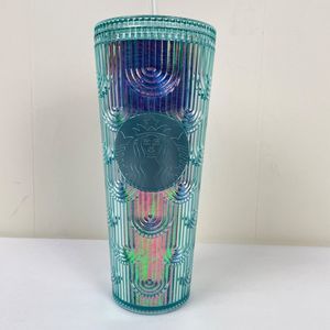 Starbucks 2022 Rainbow Teal Iridescent Mermaid Scales Tumbler 24 oz‎